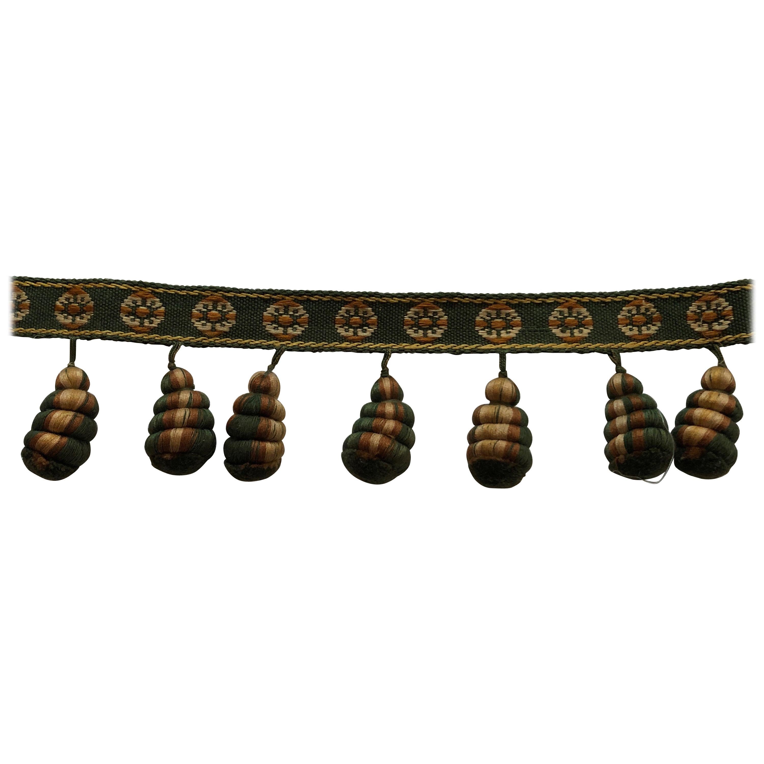 Antique Green and Gold Trim and Tassel Passementerie For Sale at 1stDibs