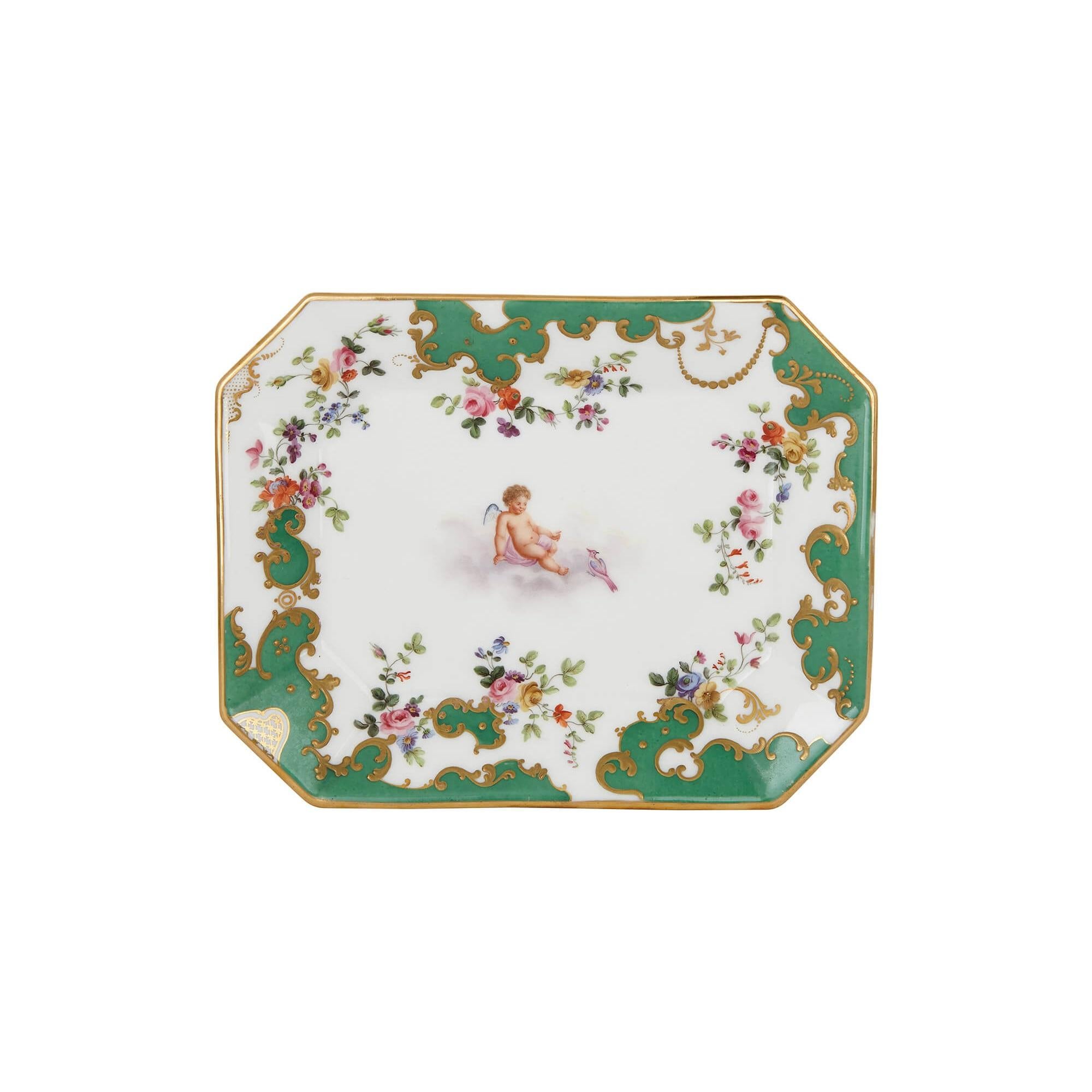 Antique Green and White Sevres Style Porcelain Tea Service In Good Condition In London, GB