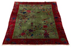Antique Green Art Deco Chinese Wool Rug 8 Ft 10 In X 11 Ft 5 In