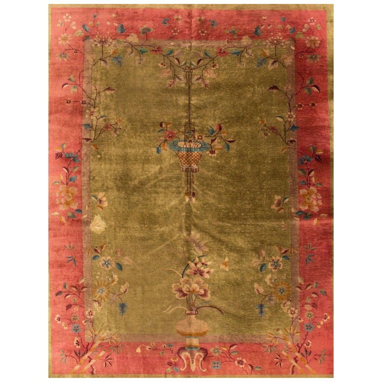Antique Green Art Deco Chinese Wool Rug For Sale at 1stDibs green