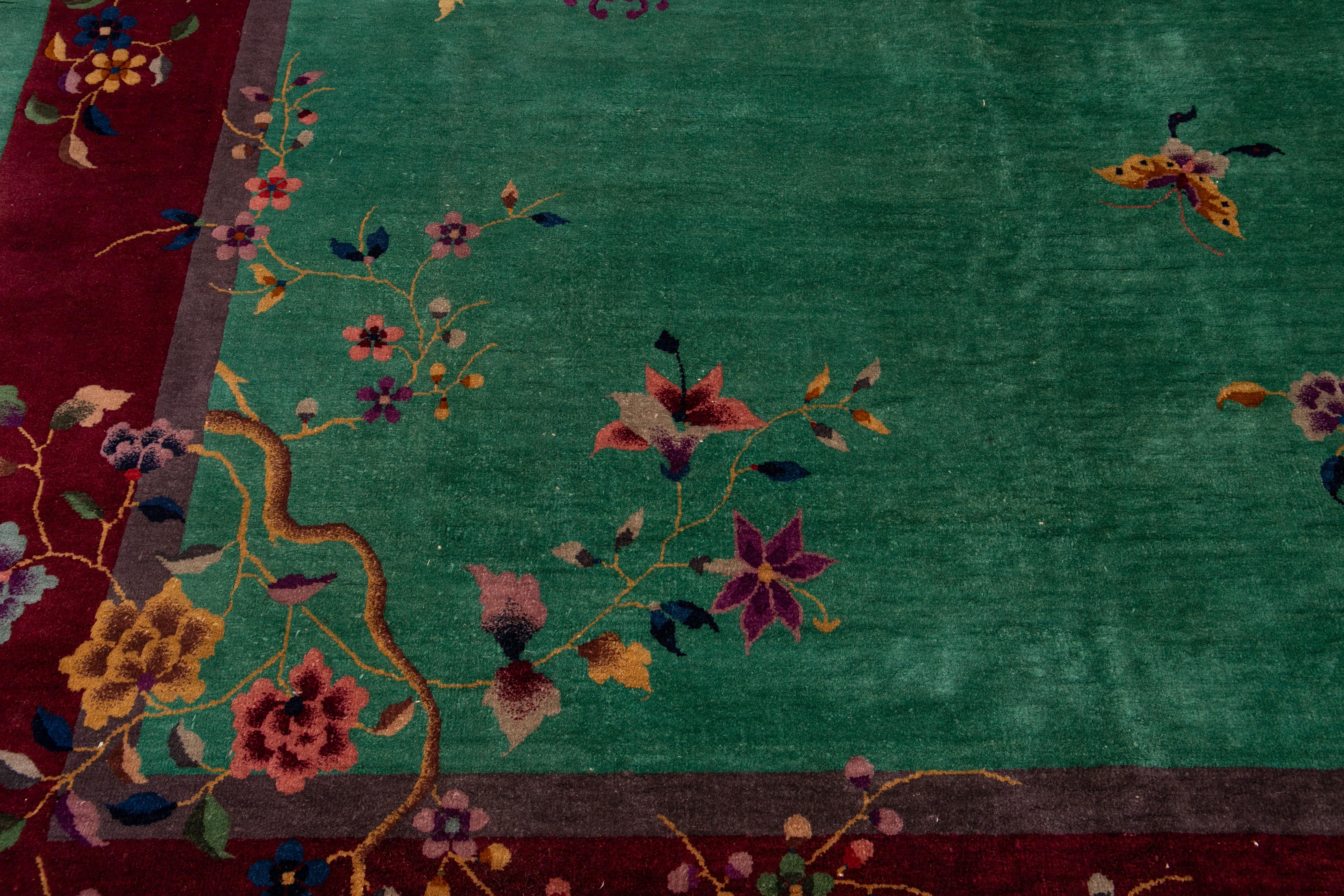 Antiker grüner Art Deco Teppich aus chinesischer Wolle im Angebot 3