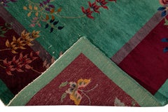 Antique Green Art Deco Chinese Wool Rug