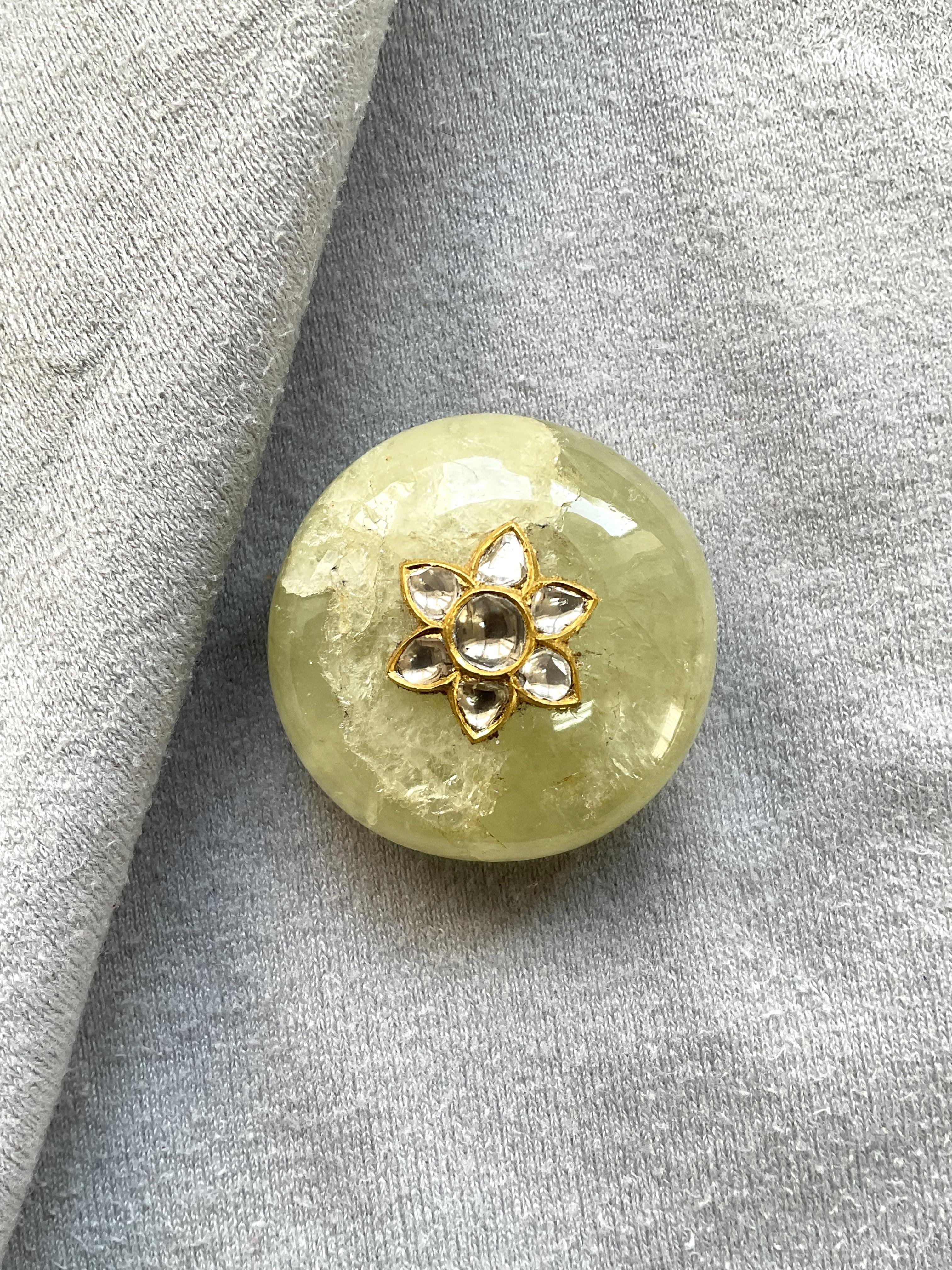 Round Cut Antique Green Beryl 145.12carats Gem with 22kgold Handwork with Natural Diamonds For Sale
