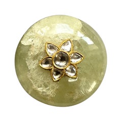 Antique Green Beryl 145.12carats Gem with 22kgold Handwork with Natural Diamonds