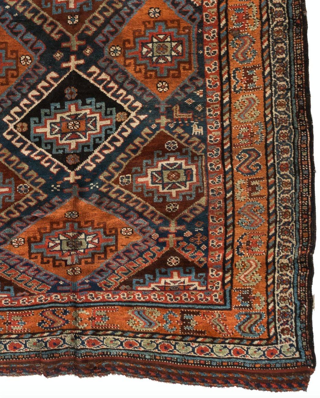 Antique Green Blue Tribal Geometric Persian Kurd Area Rug, circa 1920s-1930s In Good Condition For Sale In New York, NY