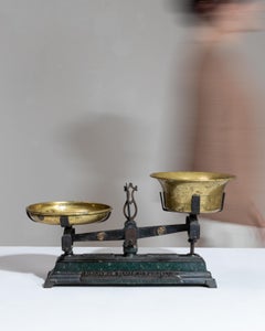 Antique Green Brass and Iron Scientific Scale, French 20th Century