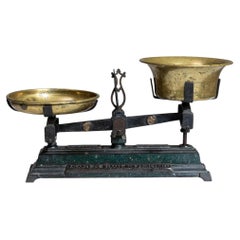 Antique Green Brass and Iron Scientific Scale, French 20th Century