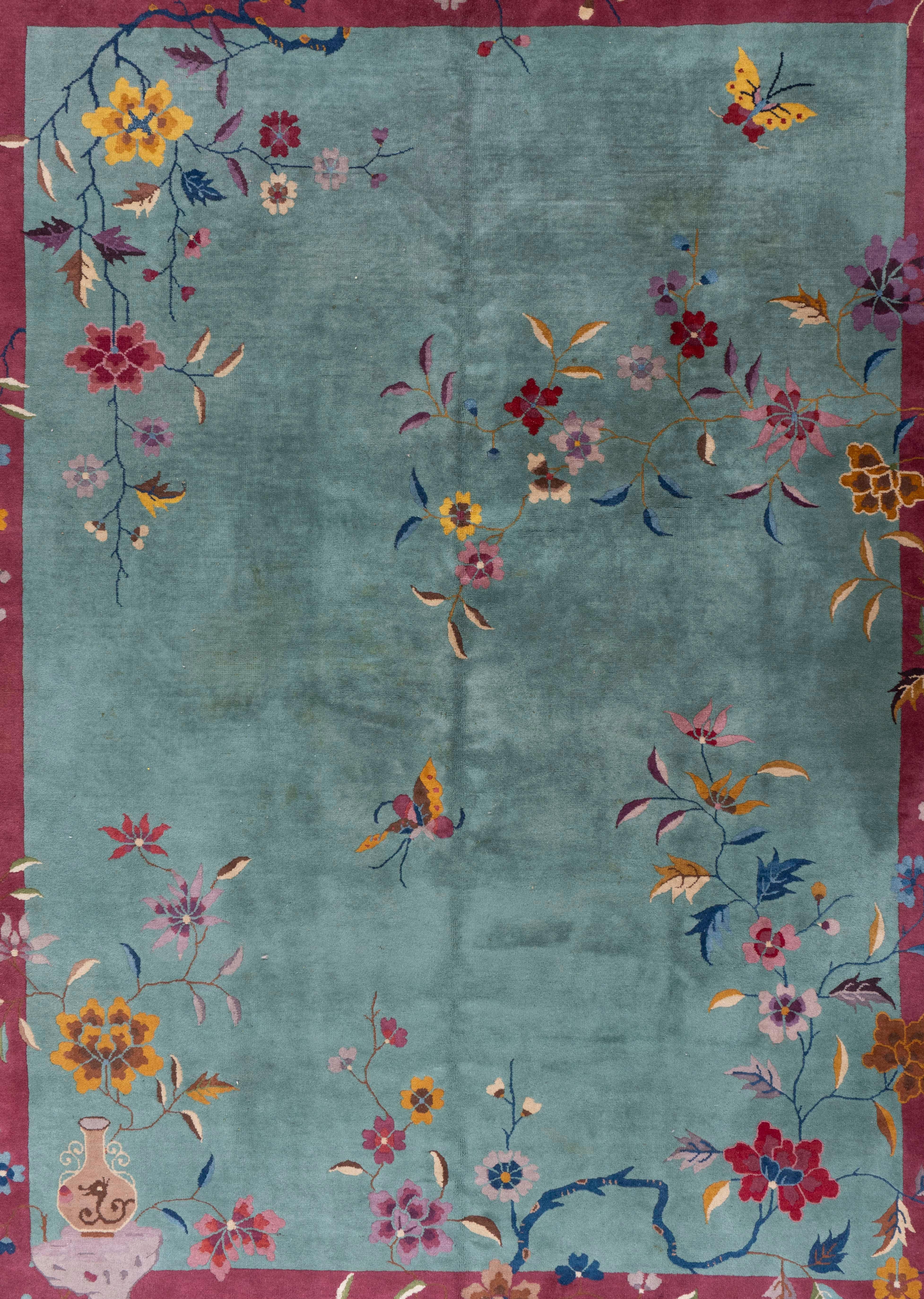 Antique Circa 1923 Green Chinese Art Deco Hand Knotted Rug 8'7 X 11'5. As the term implies, true Chinese Deco carpets were woven in a short time window, between 1923 and 1931, and in two places: the Chinese capital of Peking (Beijing) and the