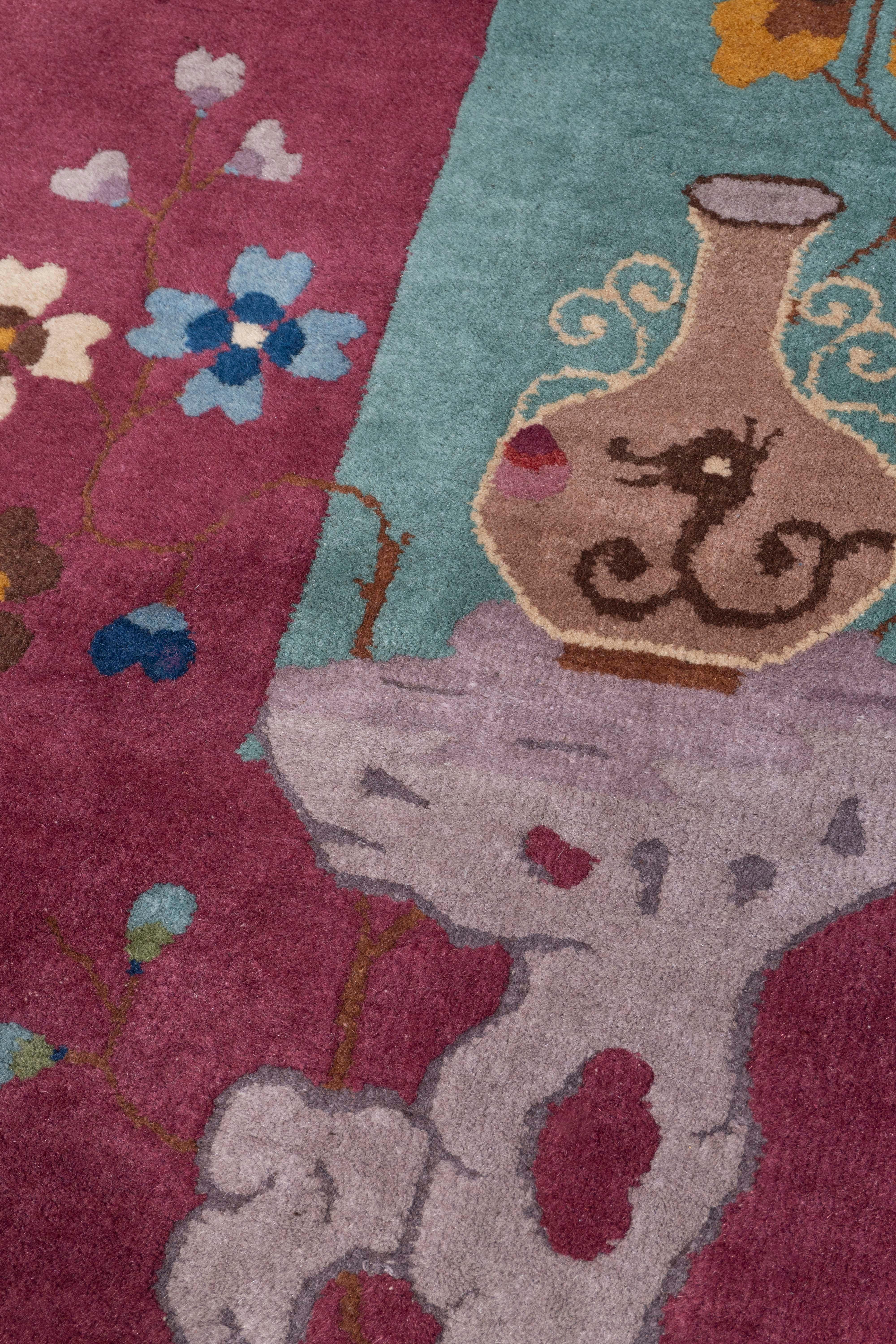 20th Century Antique Circa 1923 Green Chinese Art Deco Hand Knotted Rug 8'7 X 11'5 For Sale