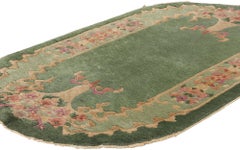 The Verdant Bloom: A Rare Chinese Art Deco Oval Rug of Refined Elegance