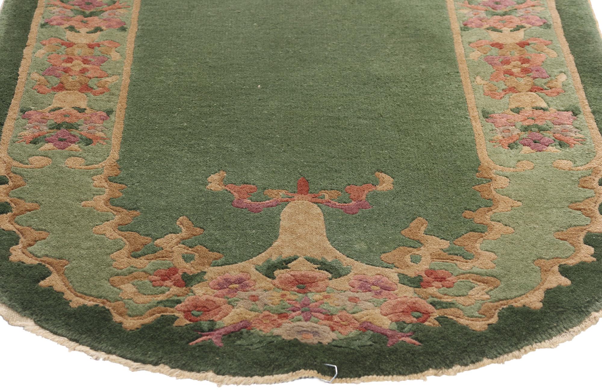 Chinois Tapis ovale Art Déco chinois vert antique, 02'07 x 04'05 en vente
