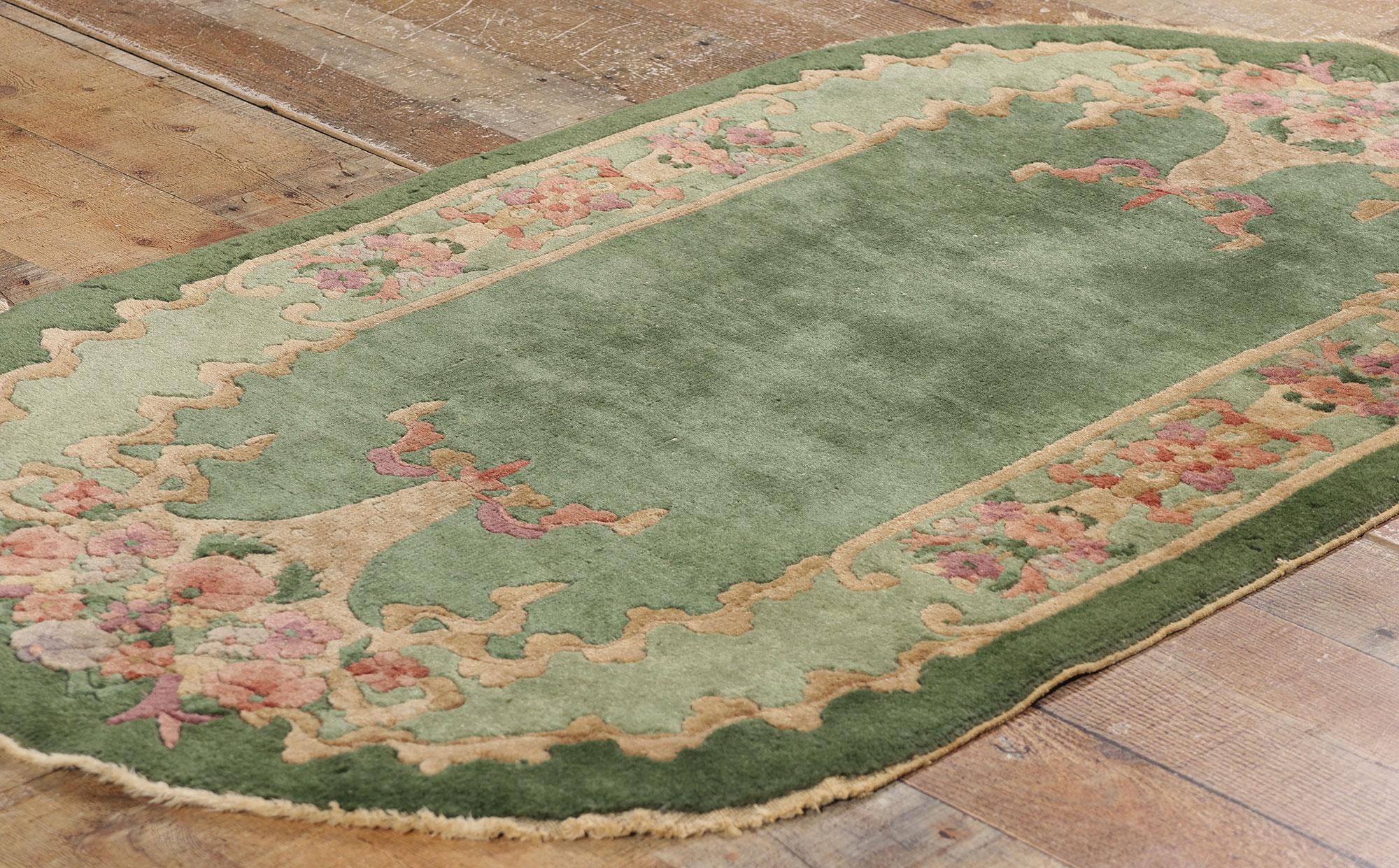 Antique Green Chinese Art Deco Oval Rug, 02'07 x 04'05 For Sale 1