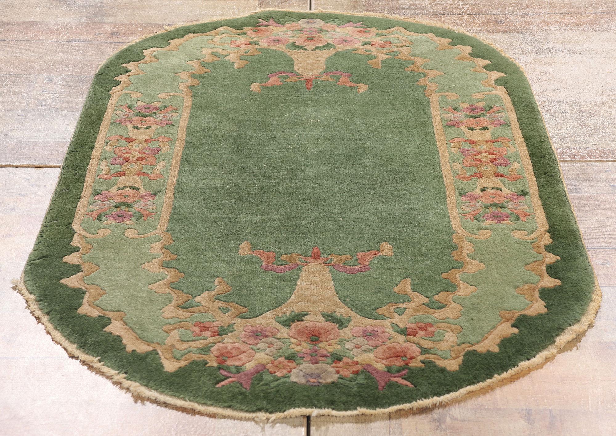 Antique Green Chinese Art Deco Oval Rug, 02'07 x 04'05 For Sale 2