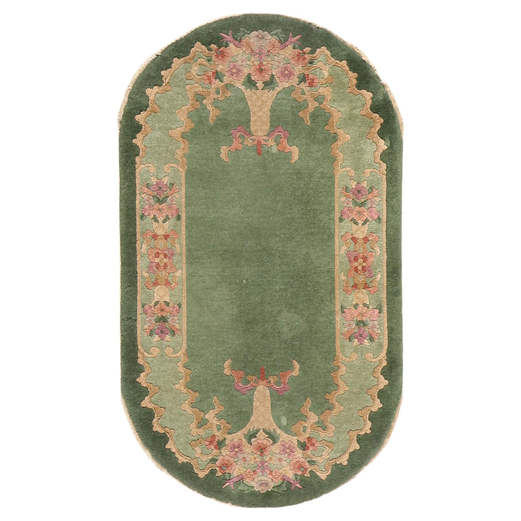 Antique Green Chinese Art Deco Oval Rug, 02'07 x 04'05