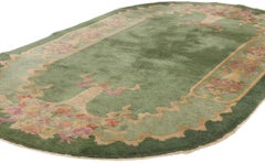 The Verdant Bloom: A Rare Chinese Art Deco Oval Rug of Refined Elegance