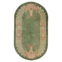 Antique Green Chinese Art Deco Oval Rug, 04'00 x 06'10