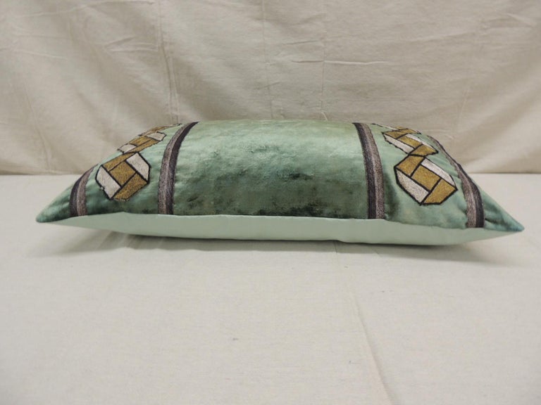French Antique Green Crushed Silk Velvet Long Bolster Decorative Pillow For Sale