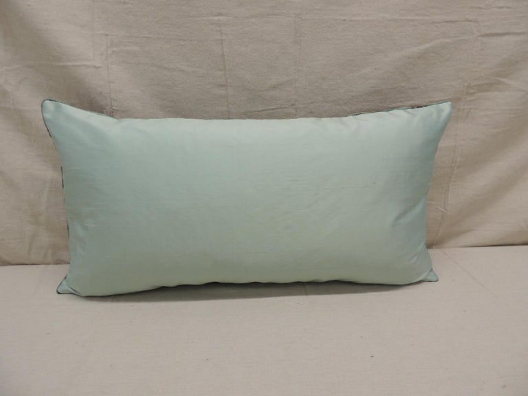 Hand-Crafted Antique Green Crushed Silk Velvet Long Bolster Decorative Pillow For Sale