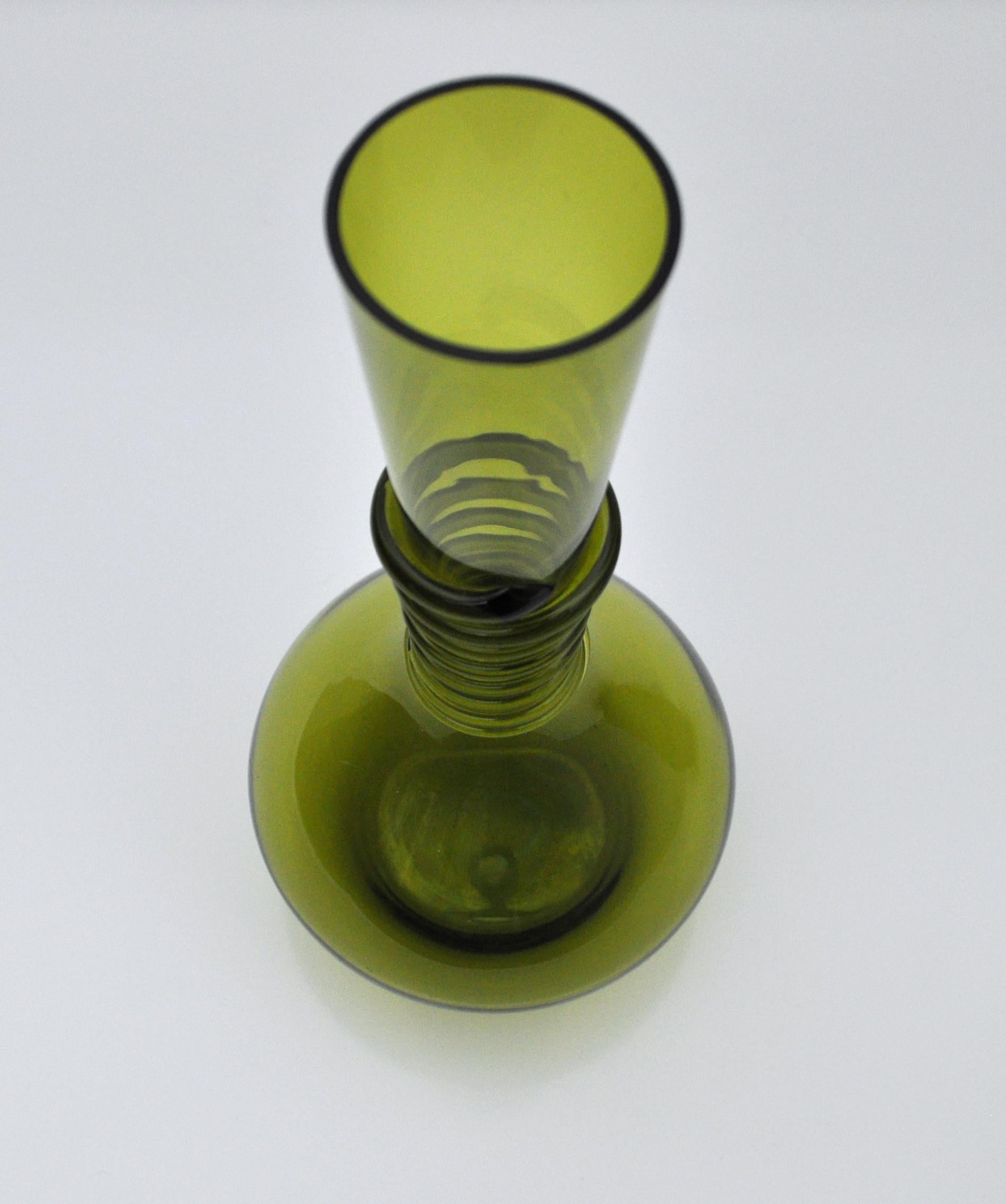 Antique Green Decanter or Vase with Attached Glass Wire, Holmegaard, Denmark For Sale 2