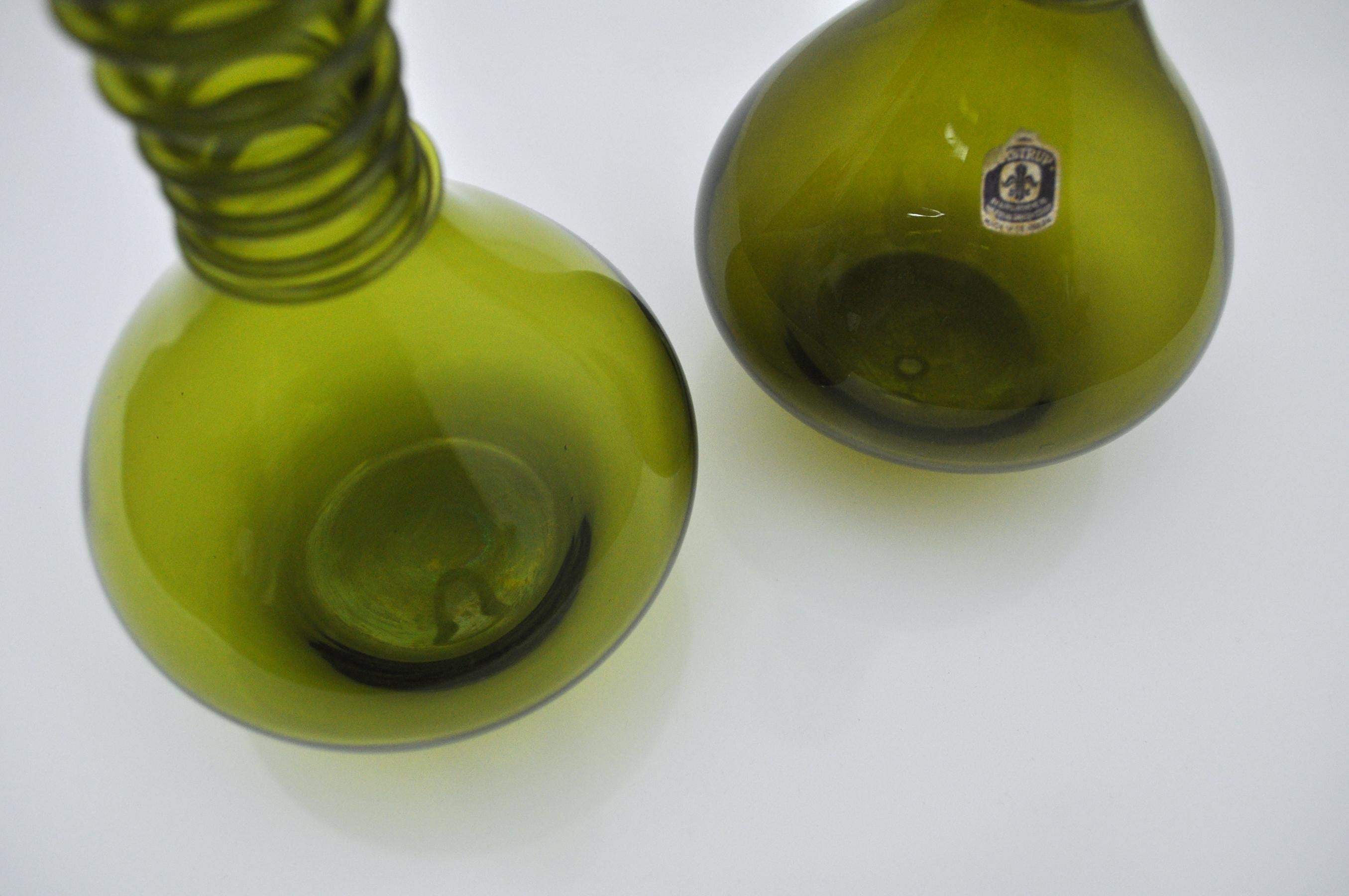 20th Century Antique Green Decanter or Vase with Attached Glass Wire, Holmegaard, Denmark For Sale