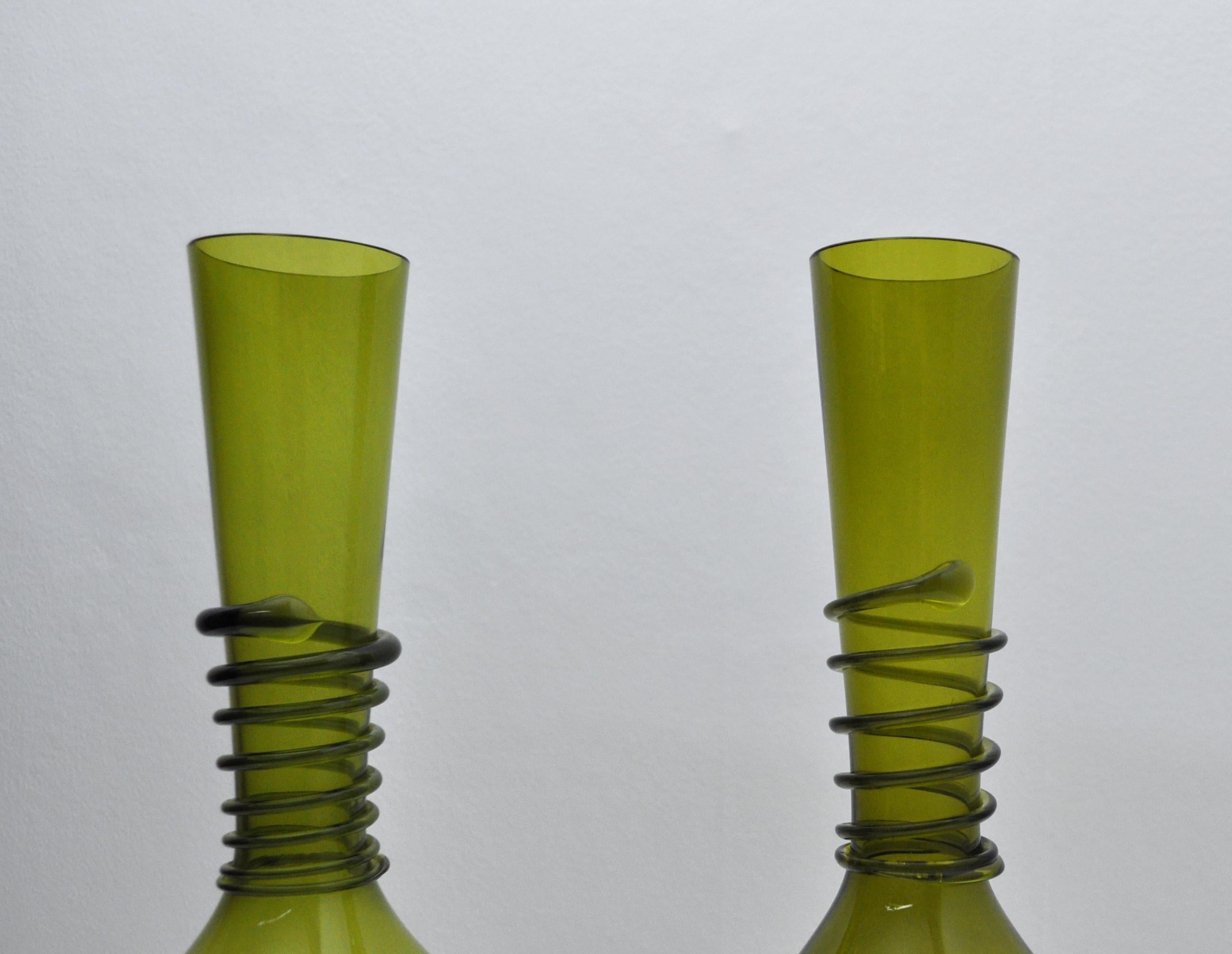 Antique Green Decanter or Vase with Attached Glass Wire, Holmegaard, Denmark For Sale 1