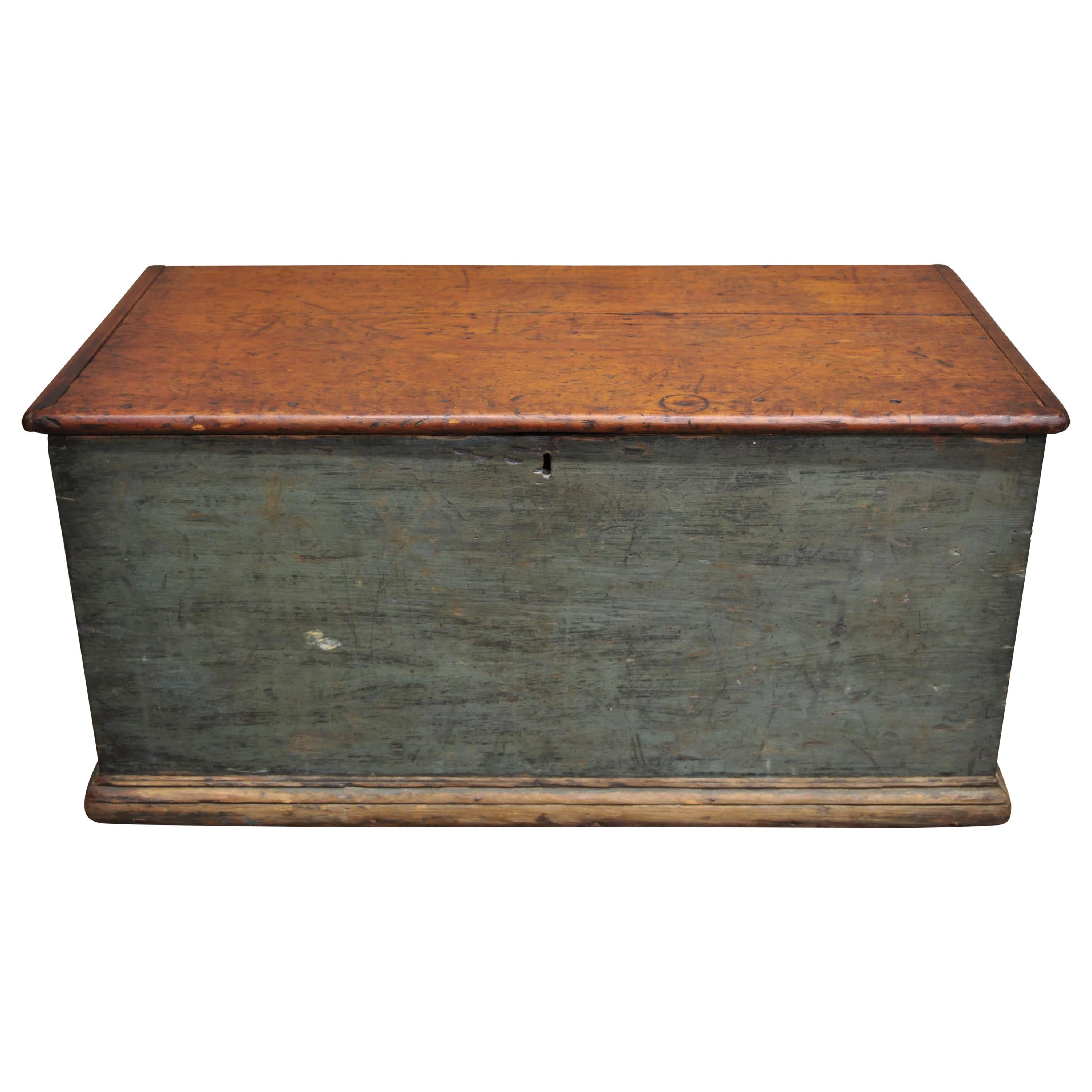 Antique Green Distressed Painted Blanket Chest Trunk with Dovetail Construction