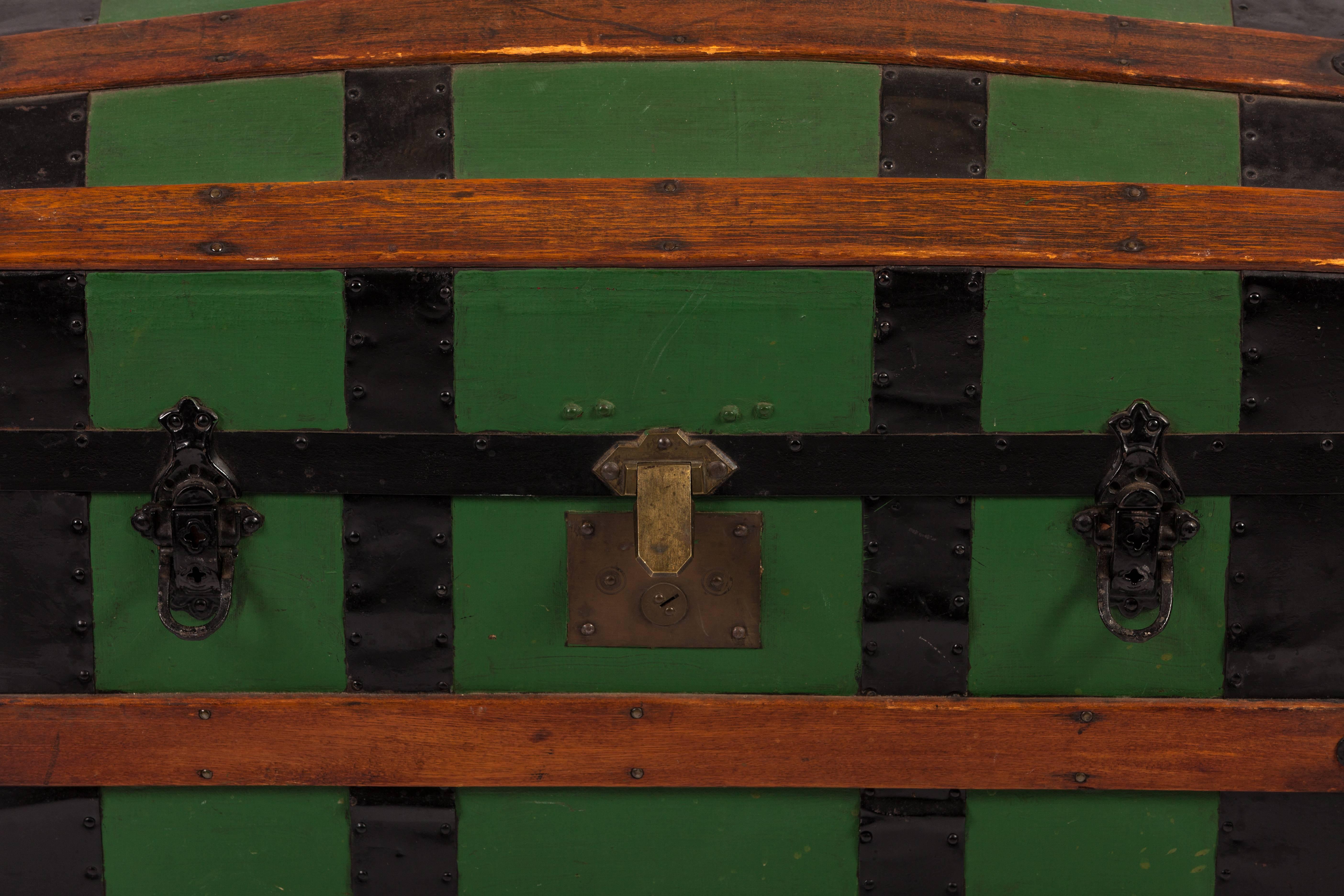 American Antique Green Dome Carriage Trunk For Sale