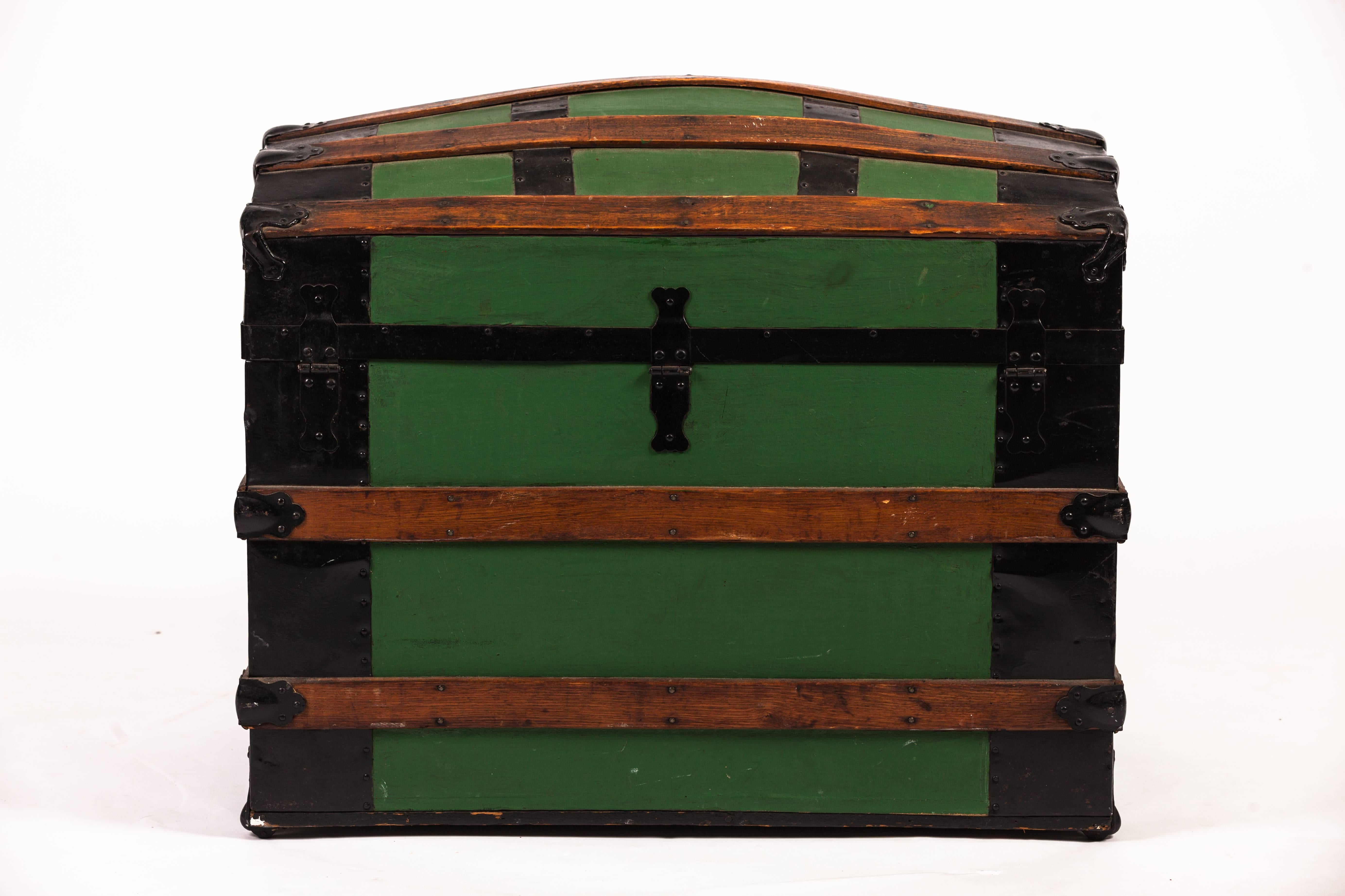 Antique Green Dome Carriage Trunk For Sale 1
