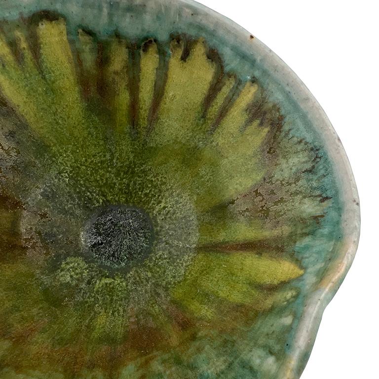Antike grüne tropfglasierte Keramikschüssel  Vintage Mid-Century Studio Pottery Töpferei im Angebot 3