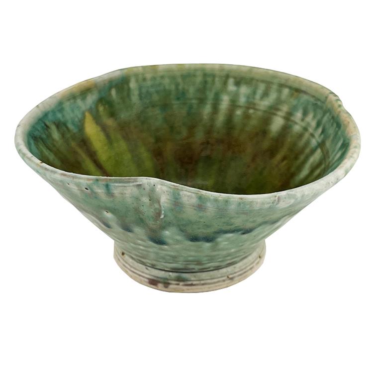 Antike grüne tropfglasierte Keramikschüssel  Vintage Mid-Century Studio Pottery Töpferei (Moderne der Mitte des Jahrhunderts) im Angebot