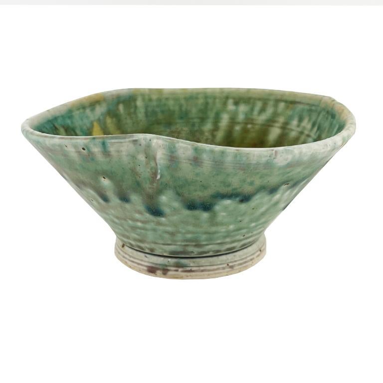 Antike grüne tropfglasierte Keramikschüssel  Vintage Mid-Century Studio Pottery Töpferei (Italienisch) im Angebot