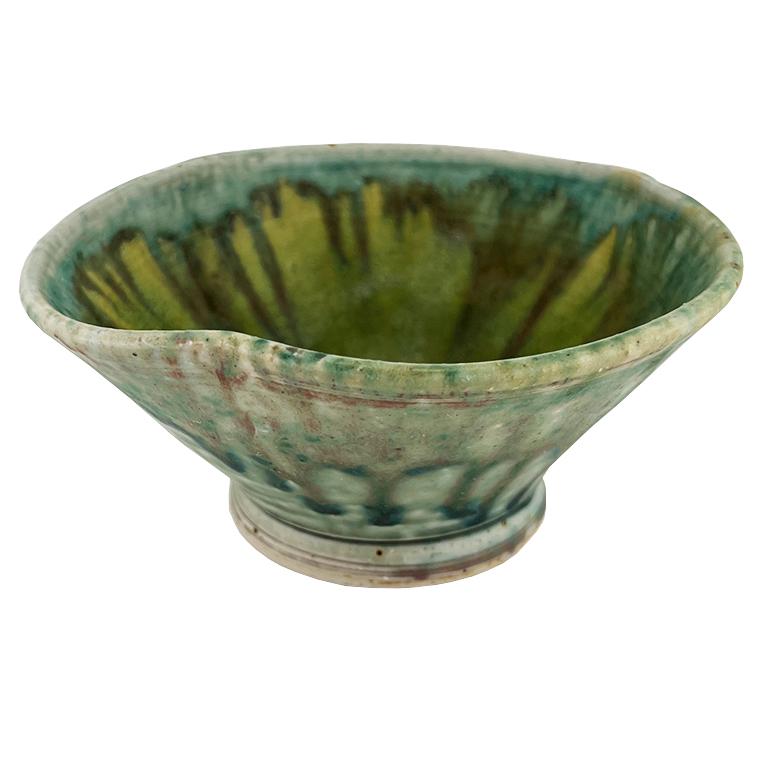 Antike grüne tropfglasierte Keramikschüssel  Vintage Mid-Century Studio Pottery Töpferei im Zustand „Hervorragend“ im Angebot in Oklahoma City, OK
