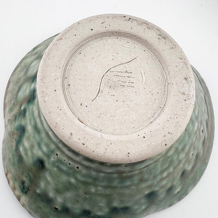 Antike grüne tropfglasierte Keramikschüssel  Vintage Mid-Century Studio Pottery Töpferei im Angebot 1