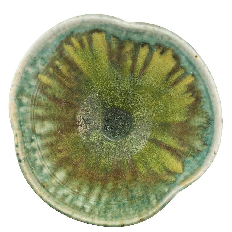 Antike grüne tropfglasierte Keramikschüssel  Vintage Mid-Century Studio Pottery Töpferei im Angebot 2