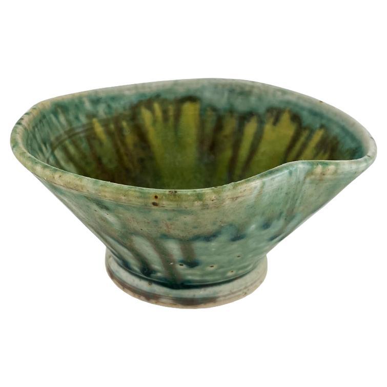 Antique Green Drip-Glazed Ceramic Bowl  Vintage Mid-Century Studio Pottery Pot