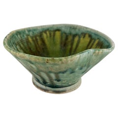 Antique Green Drip-Glazed Ceramic Bowl  Vintage Mid-Century Studio Pottery Pot
