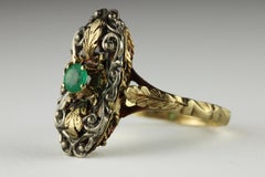Antique Green Emerald Two-Tone Navette Dinner Ring