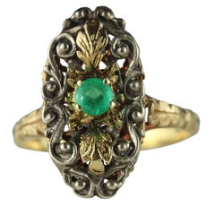 Antique Green Emerald Two-Tone Navette Dinner Ring