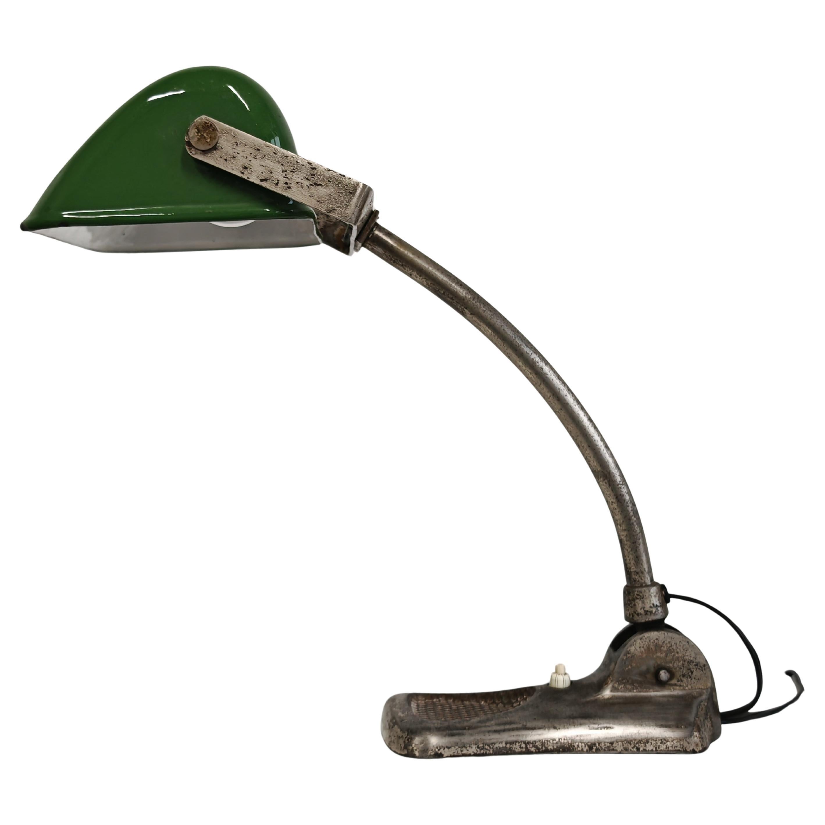Antique Green Enamel Banker
s Lamp, Germany 1910s For Sale