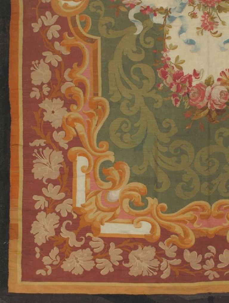 Francese Tappeto Aubusson francese verde antico 8'6 x 13'8 in vendita