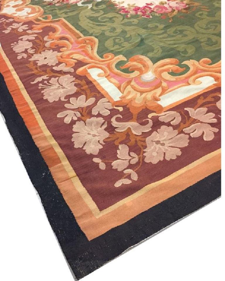 Tessuto a mano Tappeto Aubusson francese verde antico 8'6 x 13'8 in vendita