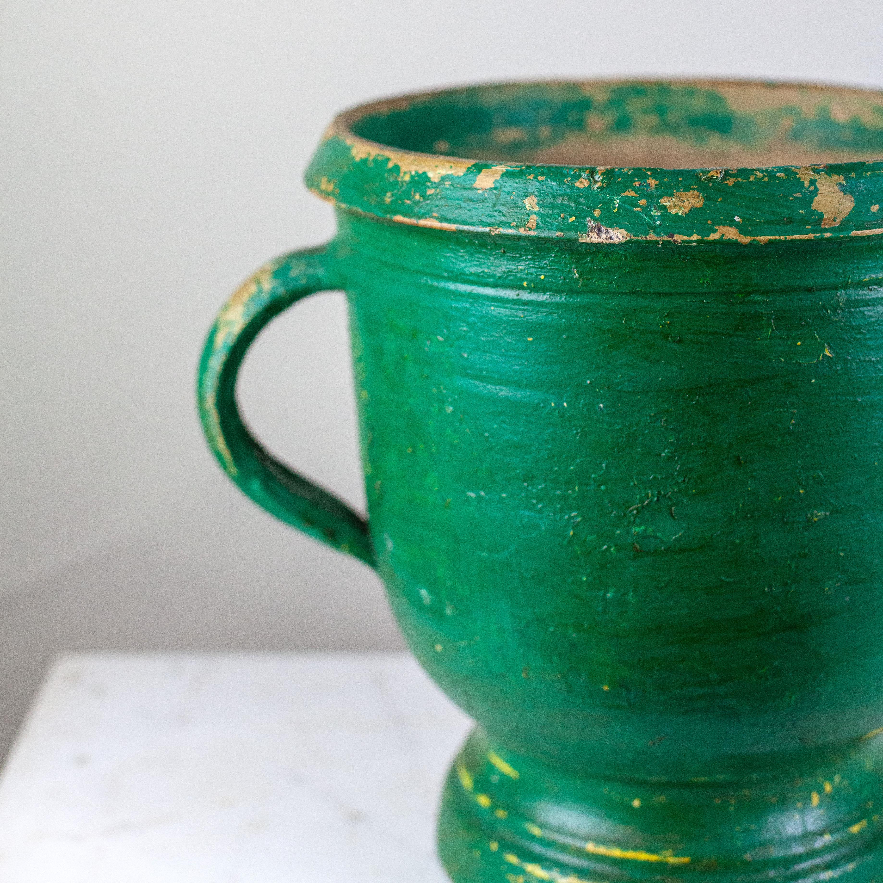 Antique Green French Urn In Fair Condition For Sale In Bloomfield Hills, MI