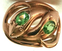 Antique Green Garnet Double Snake Ring