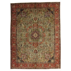 Antique Green Persian Tabriz Carpet with Traditional Style