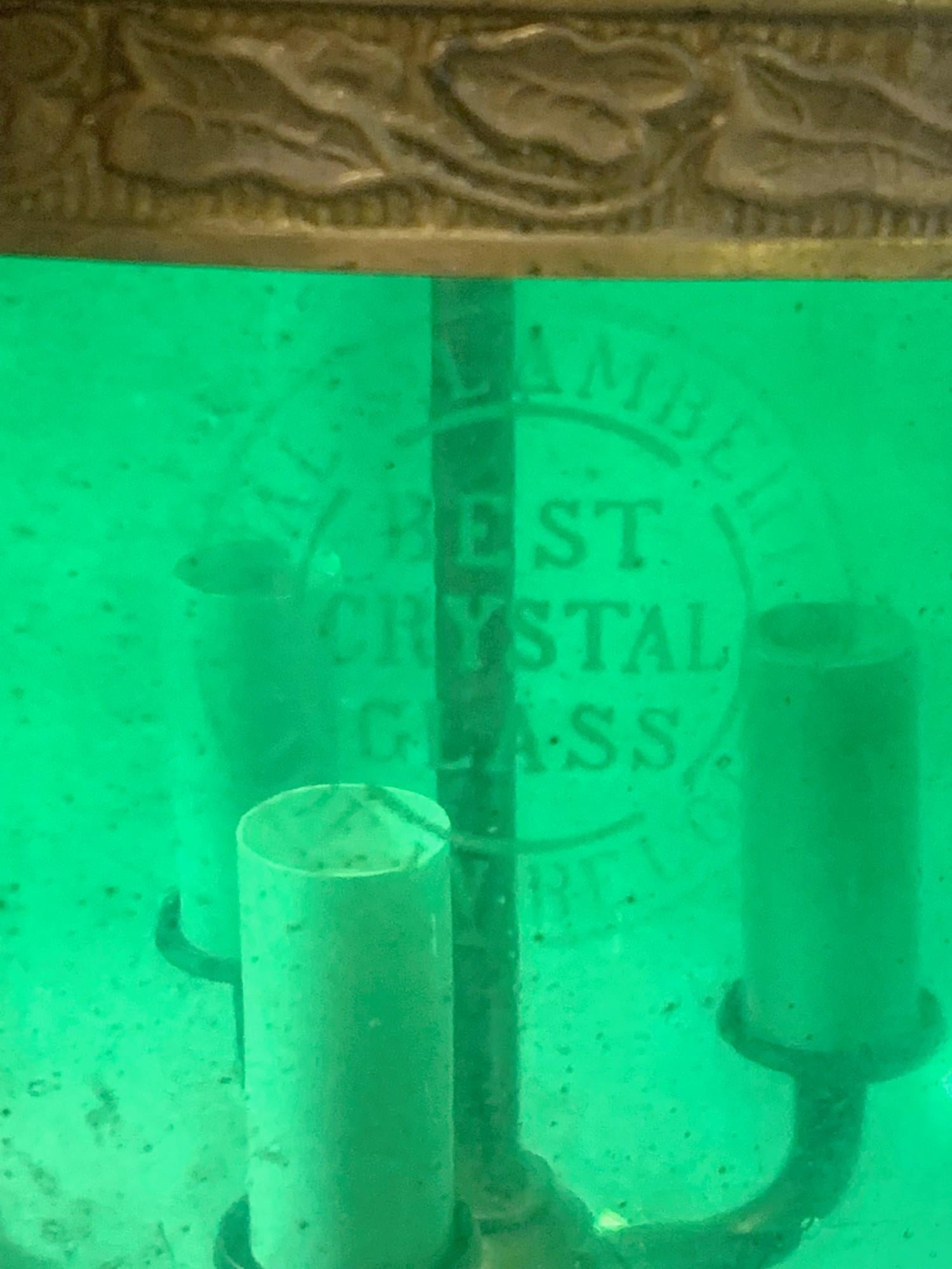 Antique Green Glass Bell Jar Light w/ Smoke Cover by Val Saint Lambert 4