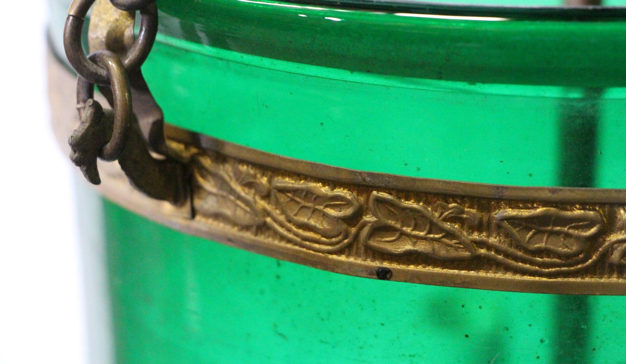 Antique Green Glass Bell Jar Light w/ Smoke Cover by Val Saint Lambert 1