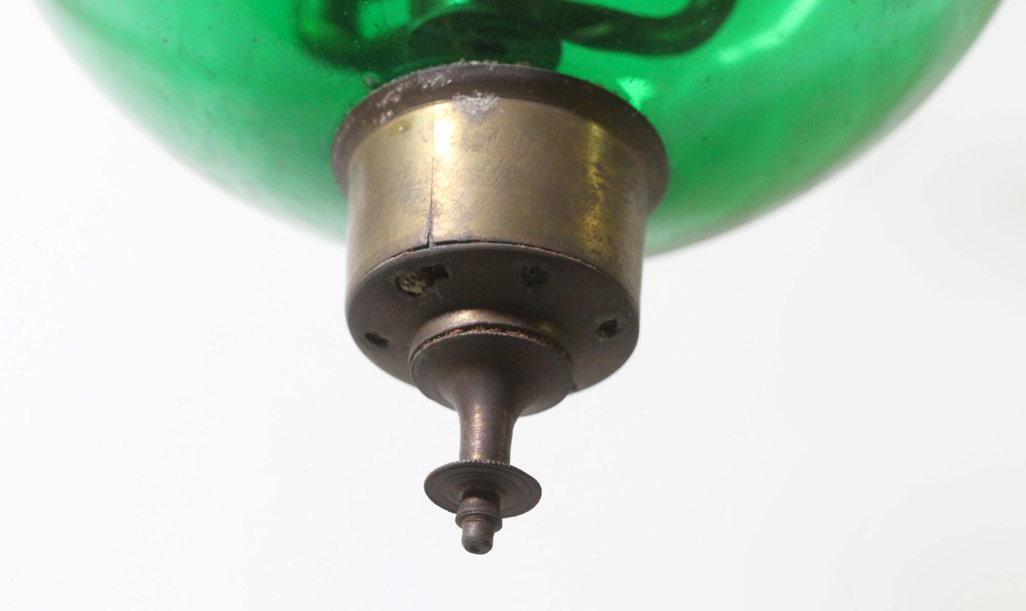 Antique Green Glass Bell Jar Light w/ Smoke Cover by Val Saint Lambert 2