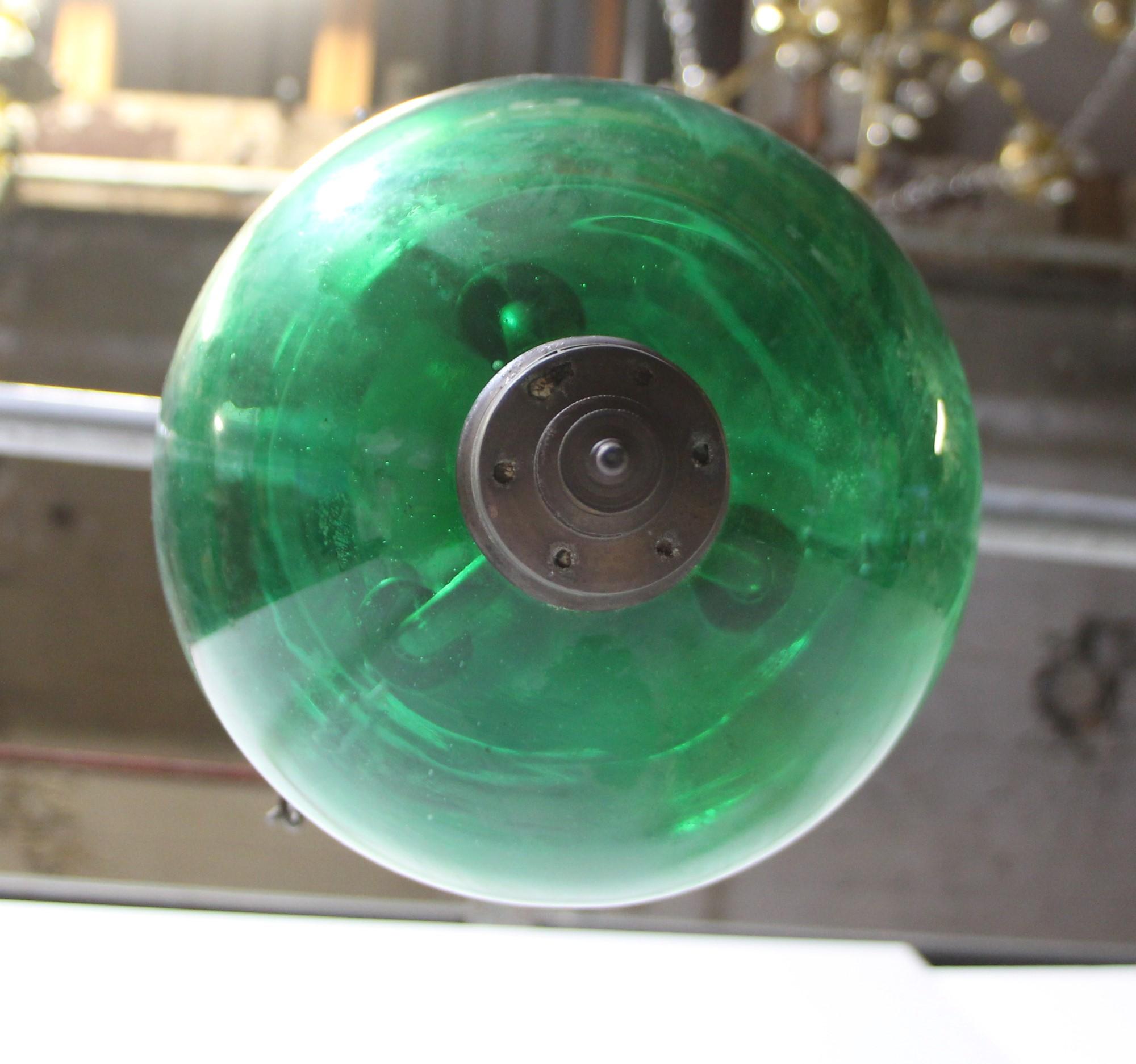 Antique Green Glass Bell Jar Light w/ Smoke Cover by Val Saint Lambert 3
