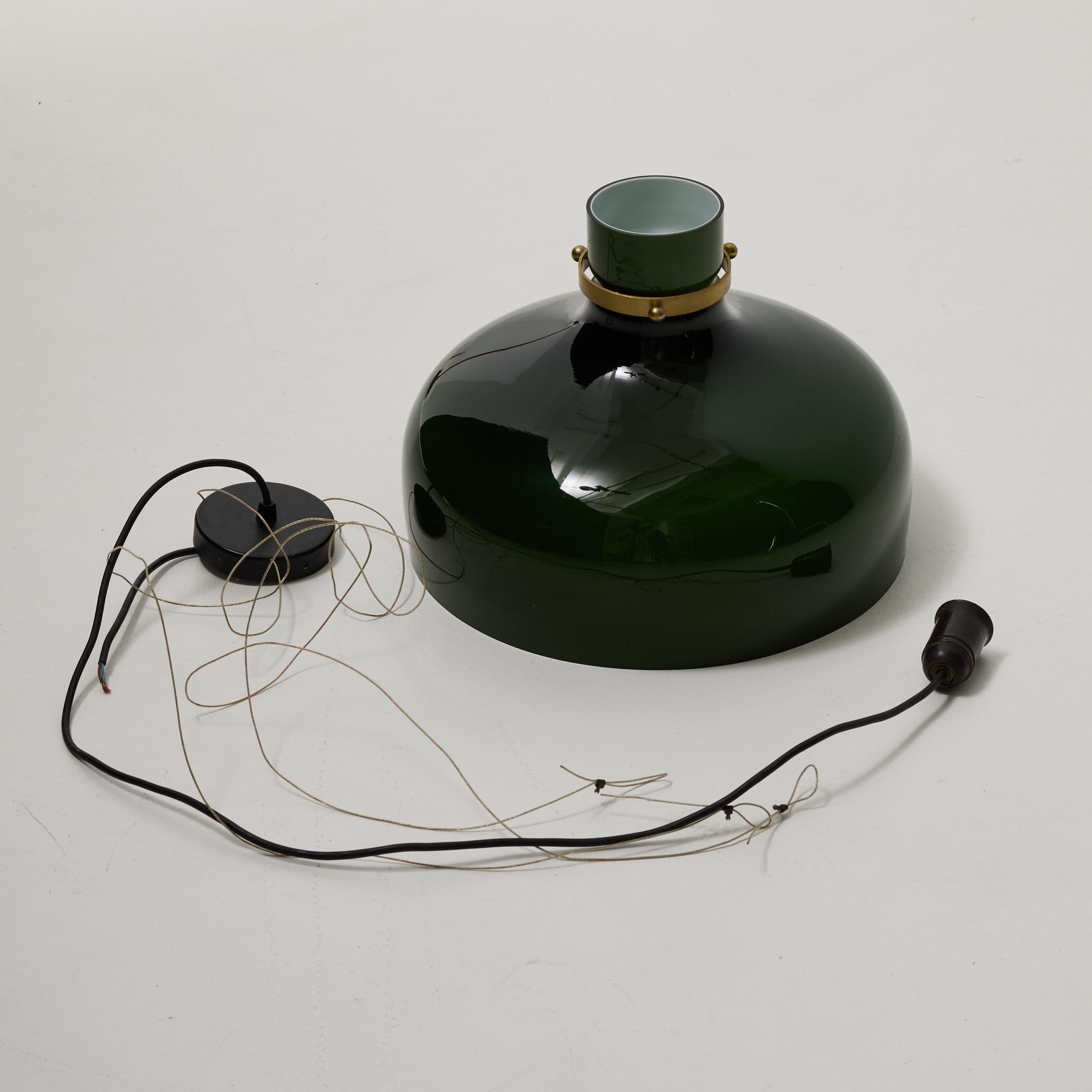 Antique Green Glass Ceiling Lamp, Early 20th Century, France For Sale 5