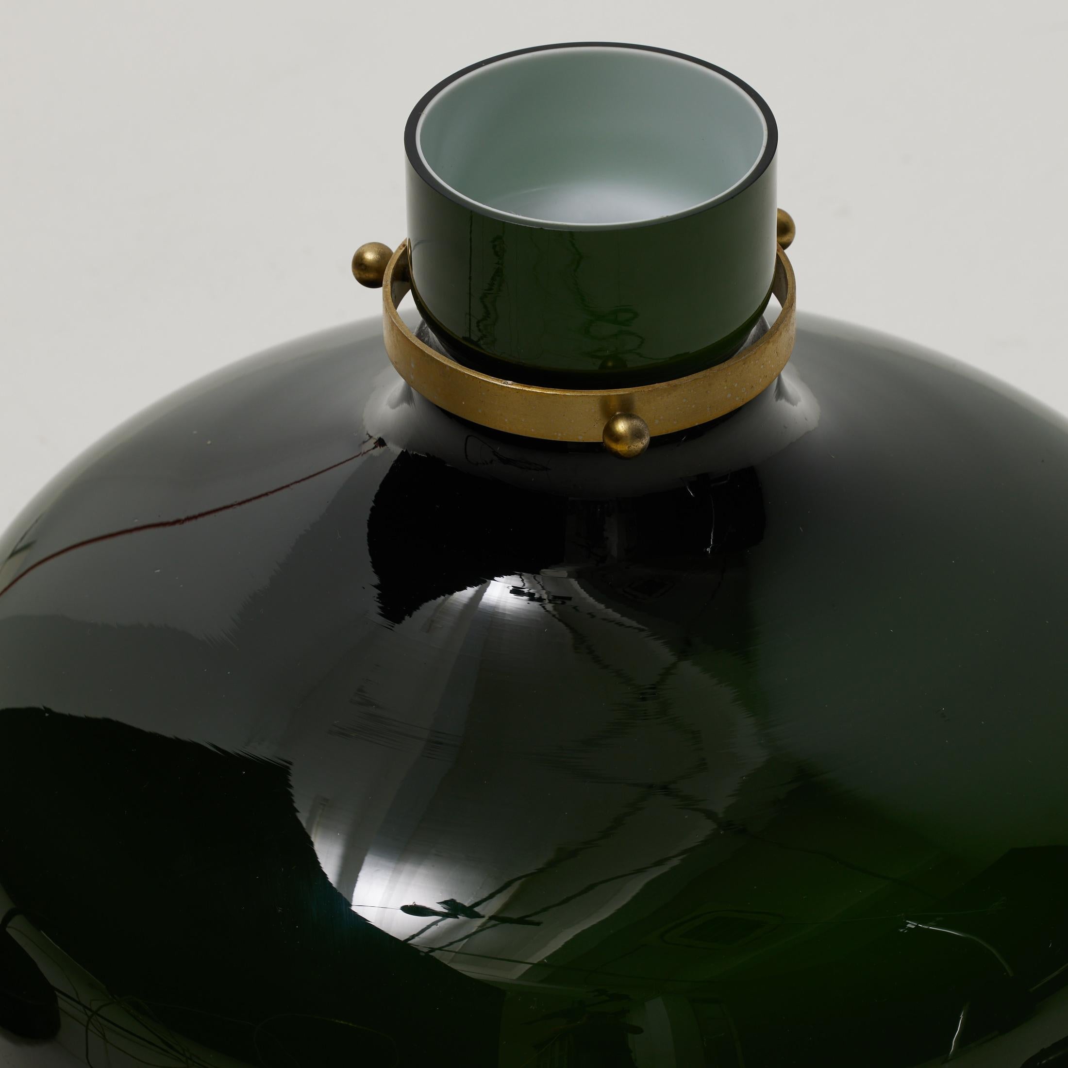 Antique Green Glass Ceiling Lamp, Early 20th Century, France For Sale 7